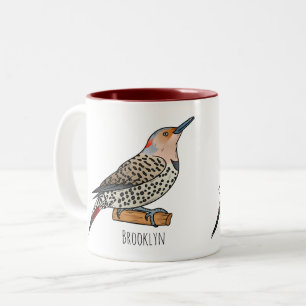 Northern flicker bird cartoon illustration tweekleurige koffiemok