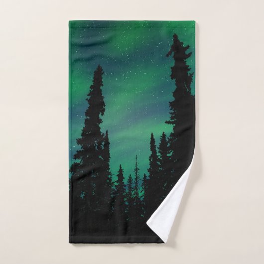 Northern Lights Green Night Sky Forest (Serviette à main)
