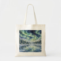 Northern Lights Winter Lake Gift Watercolor Aurora