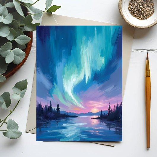 Northern Lights Winter Watercolor Briefkaart