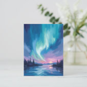 Northern Lights Winter Watercolor Briefkaart (Staand voorkant)