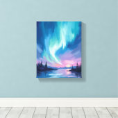 Northern Lights Winter Watercolor Canvas Afdruk (Insitu (Houten vloer))