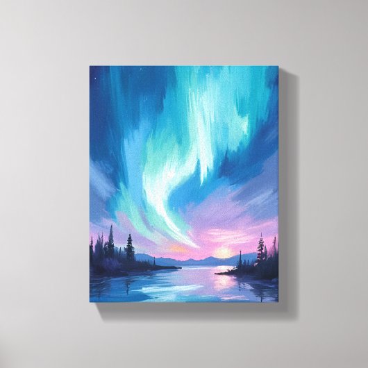 Northern Lights Winter Watercolor Canvas Afdruk (Voorkant)