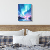 Northern Lights Winter Watercolor Canvas Afdruk (Insitu (Slaapkamer))