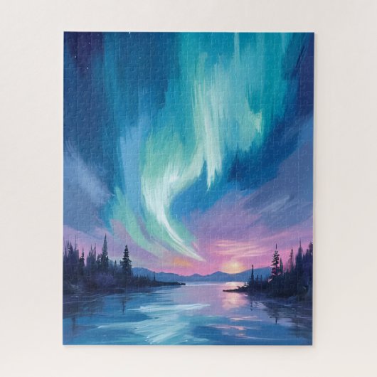 Northern Lights Winter Watercolor Legpuzzel (Verticaal)