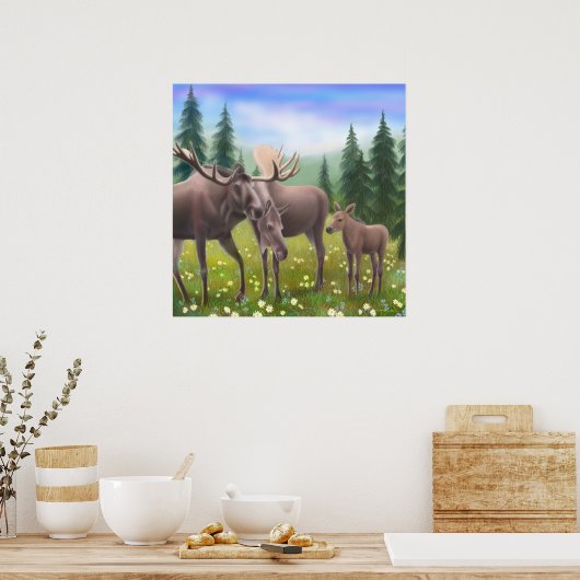 Northern Moose Family Poster (Keuken)