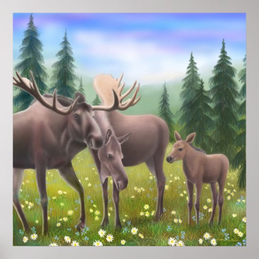 Northern Moose Family Poster (Voorkant)