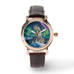 “Northern Sky Wanderer” – Sneeuwluipaard Portret Horloge