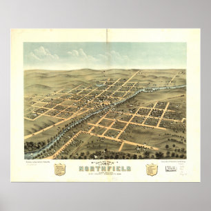 Northfield Minnesota 1869 Antiek Panorama Poster