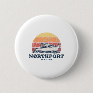 Northport Ny Boating 70s Retro Boat Design Ronde Button 5,7 Cm