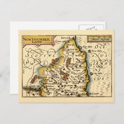 Northumberland Comté Angleterre Ancien Carte Antiq (Devant / Derrière)