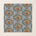 Norvégien Rosemaling Folk Art Foulard de coeur<br><div class="desc">Cette écharpe présente un style norvégien romancé Folk Art Heart design sur un arrière - plan bleu.</div>