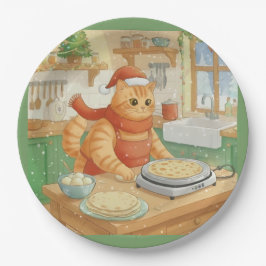 Norwegian Cat Making Christmas Lefse, Plates Papieren Bordje