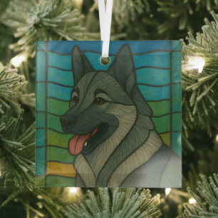 Norwegian Elkhound "Glas in lood" Glass Ornament
