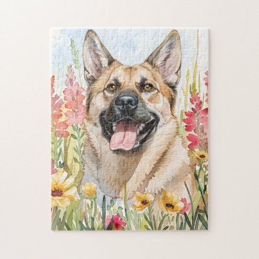 Norwegian Elkhound Watercolor Puzzle Legpuzzel (Verticaal)