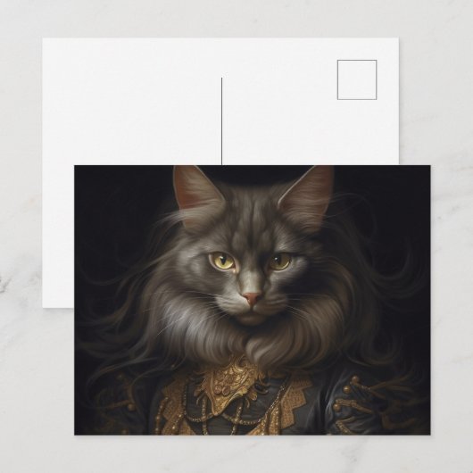 Norwegian Forest black Cat Briefkaart (Voorkant / Achterkant)