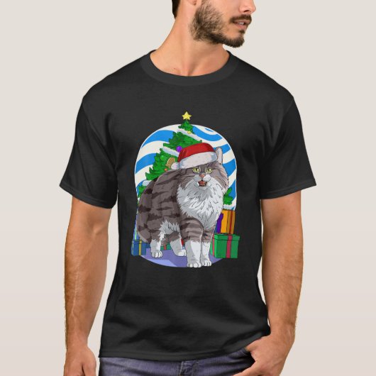 Norwegian Forest Cat Funny Santa Christmas Tree De T-shirt (Voorkant)