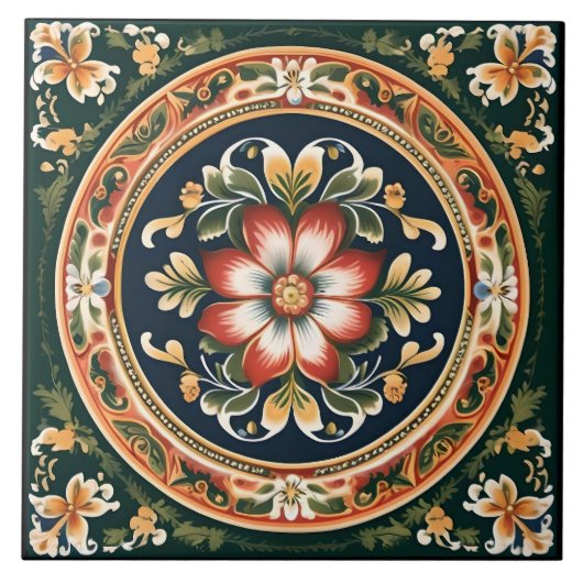 Norwegian Rosemaling Decorative Tegel 1 Tegeltje (Voorkant)