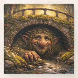 Norwegian Troll Hiding Under Bridge, Glass Coaster Glazen Onderzetter