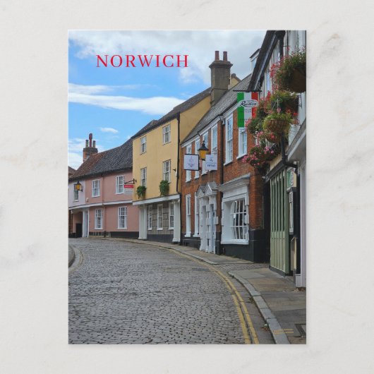 Norwich bâtiments colorés vue carte postale (Devant)