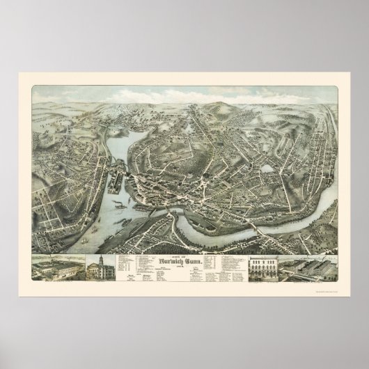 Norwich CT Panoramic Map - 1876 Poster (Voorkant)