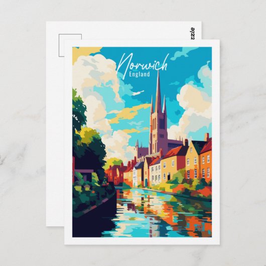 Norwich Engeland vintage reizen Briefkaart (Voorkant / Achterkant)