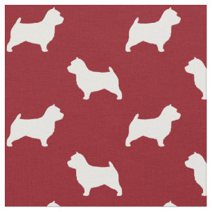 Norwich Terrier Dog Silhouettes Red en White Stof