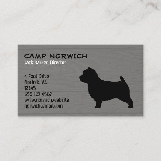 Norwich Terrier Hondenras Silhouette Faux Wood Visitekaartje (Voorkant)