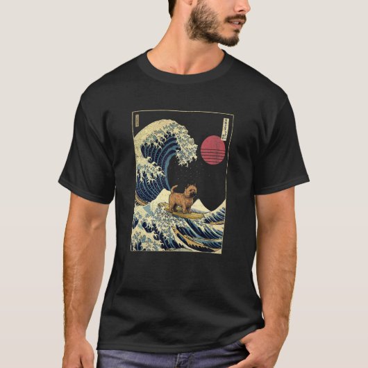 Norwich Terrier Japans Kanagawa Wave Surf Dog T-shirt (Voorkant)