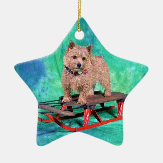 Norwich Terrier Kerstversier Keramisch Ornament (Voorkant)