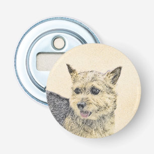 Norwich Terrier Painting - Cute Original Dog Art Button Flesopener