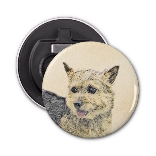Norwich Terrier Painting - Cute Original Dog Art Button Flesopener (Voorkant)