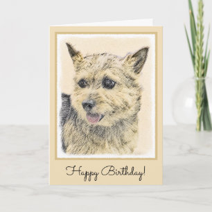 Norwich Terrier Painting - Cute Original Dog Art Kaart