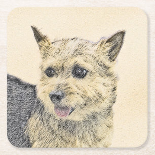 Norwich Terrier Painting - Cute Original Dog Art Vierkante Kartonnen Onderzetter