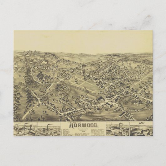 Norwood, MA  Map 1882 Briefkaart (Voorkant)