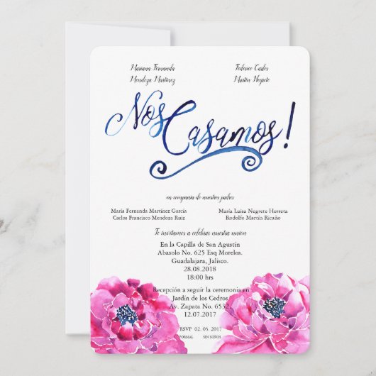 NOS CASAMOS WATERVERF SPAANSE BRUILOFT UITNODIGING (Voorkant)