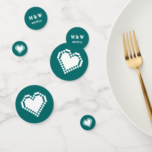 Nos Coeurs 8 bits dans Confetti Table Turquoise (Groupe)