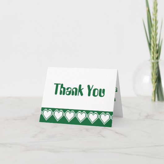 Nos coeurs 8 bits en Carte de remerciements vert (Devant)