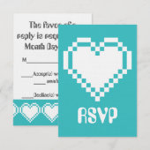 Nos Coeurs 8 bits en carte RSVP Turquoise (Devant / Derrière)