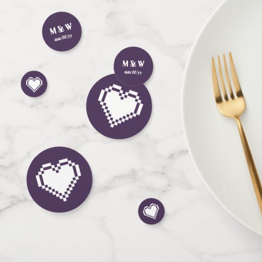 Nos Coeurs 8 bits en Confetti de table violette (Groupe)
