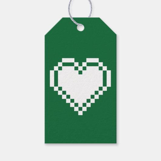 Nos cœurs 8 bits en étiquette de cadeau verte (Devant)