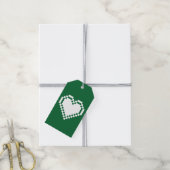 Nos cœurs 8 bits en étiquette de cadeau verte (Avec de la ficelle)