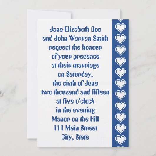 Nos Coeurs 8 bits en Faire-part de mariage Bleu (Devant)