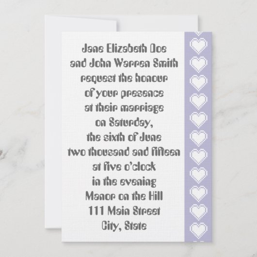 Nos Coeurs 8 bits en Faire-part de mariage Lavende (Devant)
