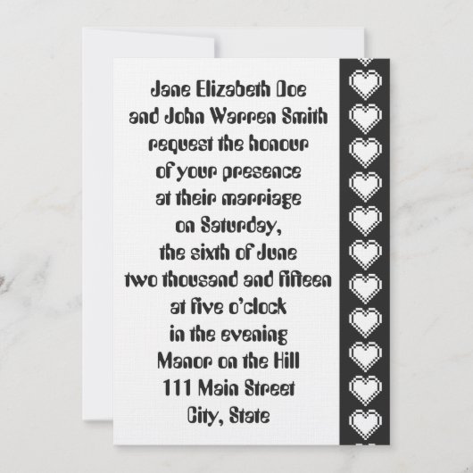 Nos Coeurs 8 bits en Faire-part de mariage noir (Devant)
