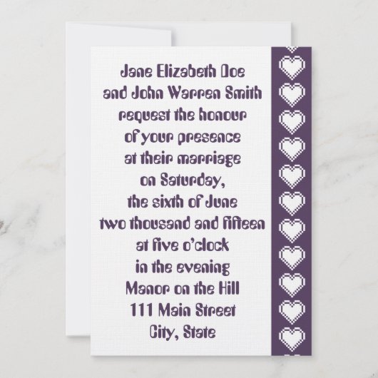 Nos Coeurs 8 bits en Faire-part de mariage violet (Devant)