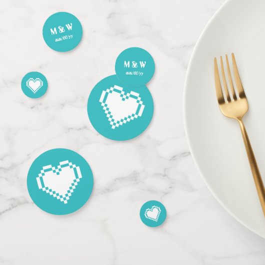 Nos Coeurs 8 bits en Table Turquoise Confetti (Groupe)