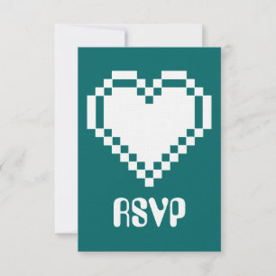 Nos Coeurs 8 bits en Turquoise carte RSVP