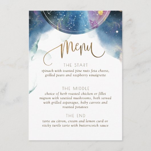 Nos étoiles alignées Thème céleste Aquarelle Menu (Devant)