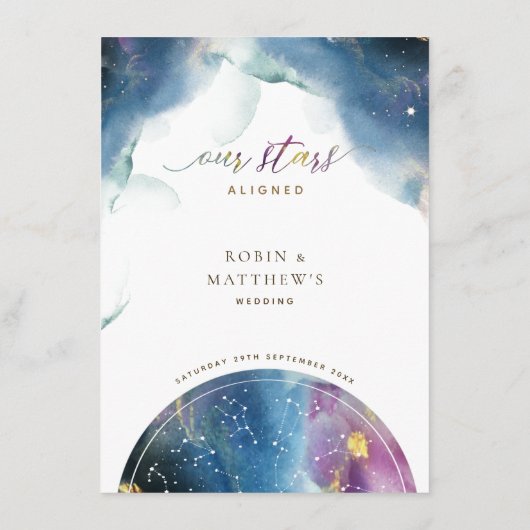 Nos étoiles alignées Thème céleste Aquarelle Menu (Dos)